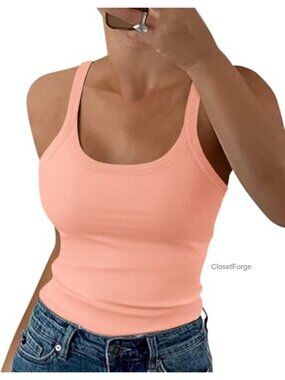 Scoop Neck Spaghetti Strap Ribbed Tank Top Sleeveless Slim Fit Camisole